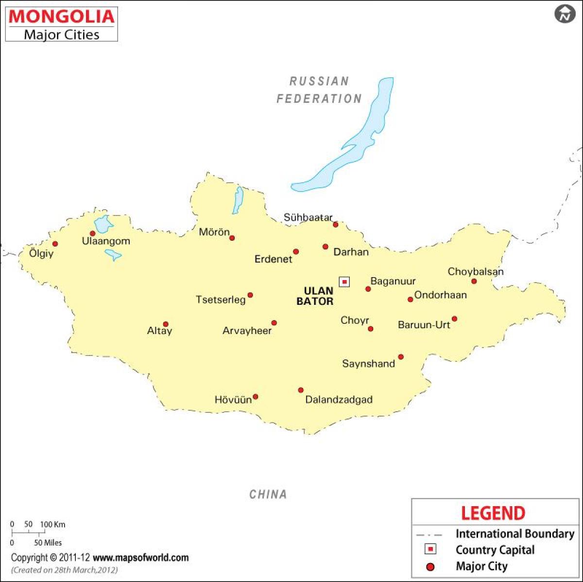 モンゴルの地図と都市