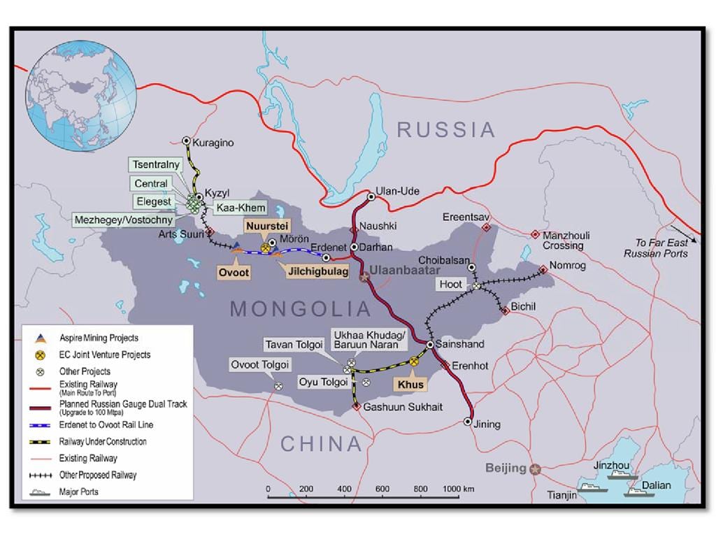 モンゴル鉄道の地図