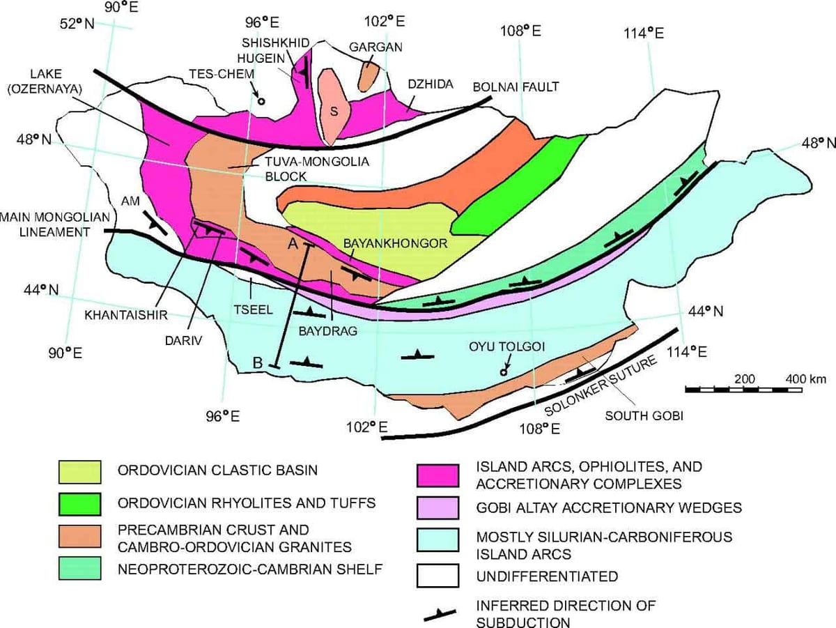 地図を地質図のモンゴル